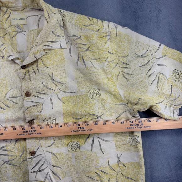 Joseph & Feiss Camp Shirt Men's XXL White Floral Silk Loop Collar Short Sleeve - Picture 7 of 9